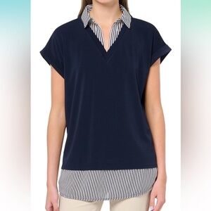 NWT Adrianna Papell Women's Solid Knit Twofer with Printed Woven Combo